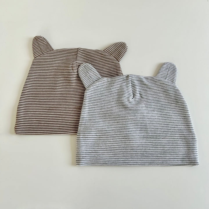Organic cotton baby beanie hats with cute little ears from The St Andrews Hamper Company.