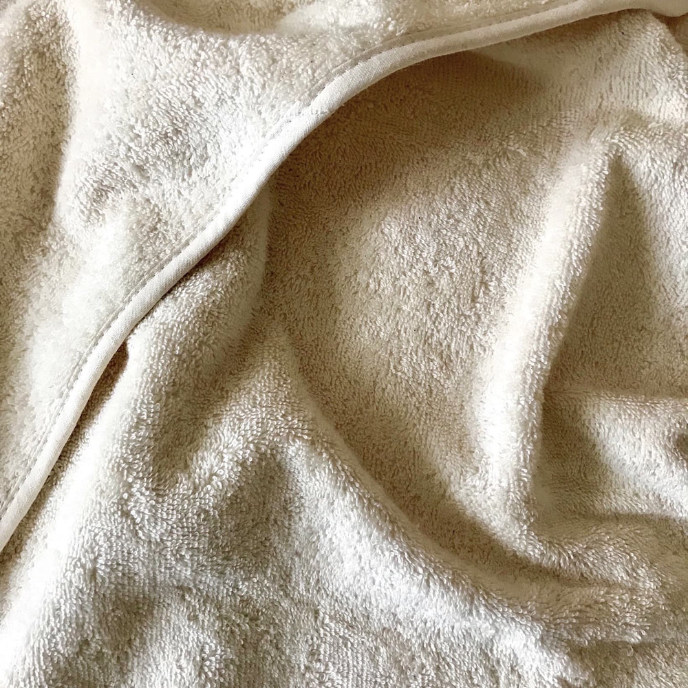 Organic cotton hooded baby bath towel.